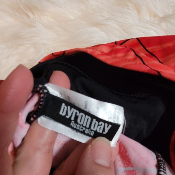 Byron Bay Australia Red Orange One Piece Swimsuit Coral Black Patterned Size 10 - Picture 9 of 10
